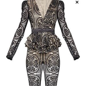 Lace detailed peplum long sleeve jumpsuit from PLT